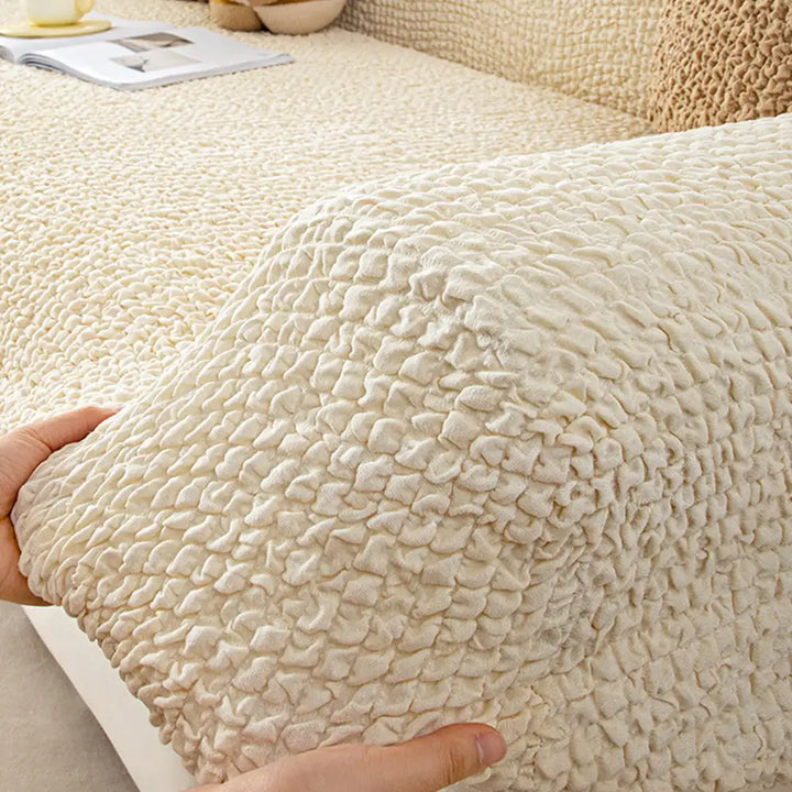 Pflegeleichter, waschbarer Seersucker Couchbezug Stretch, schützt und verschönert das Sofa.