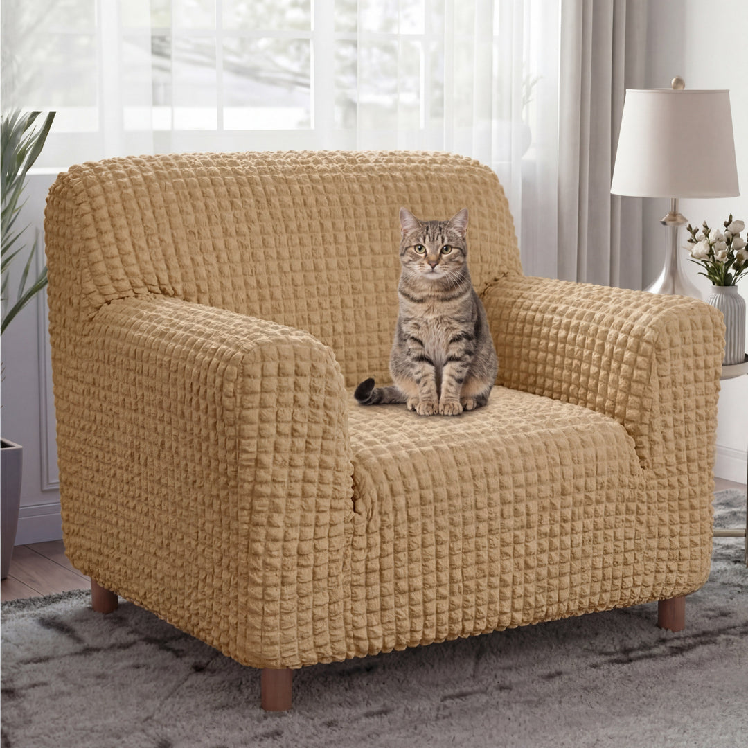 Komfortabler Seersucker Stretchbezug für Sofa, atmungsaktiv, pflegeleicht und modern.