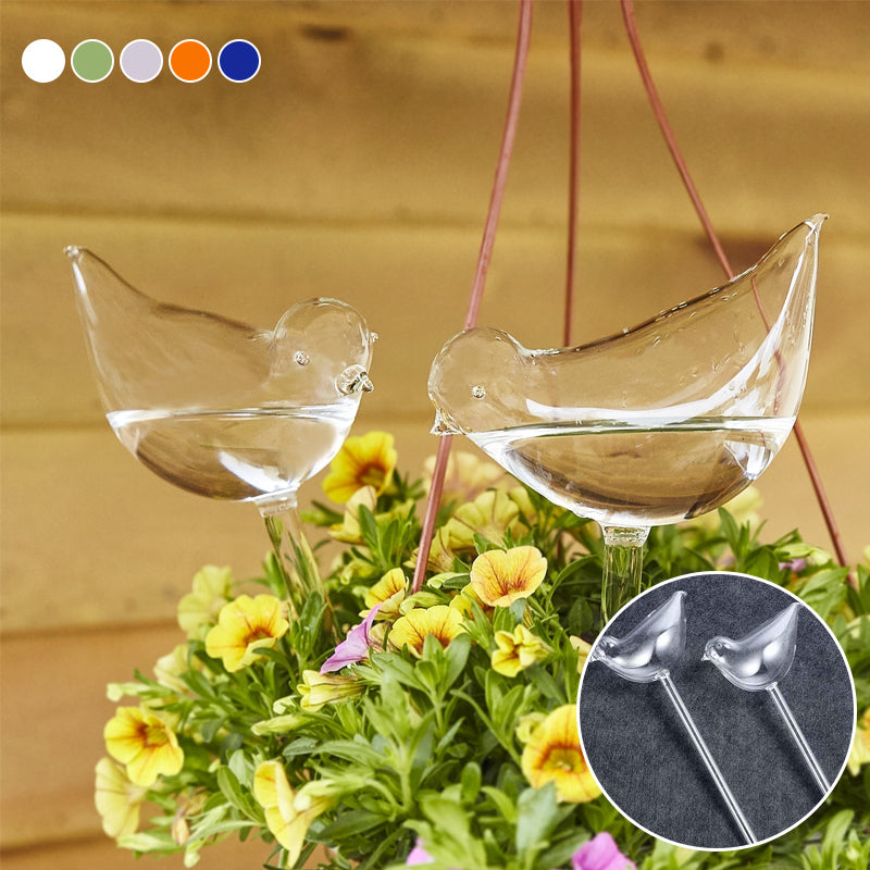 Eleganter selbstbewässernder Glasvogel als Pflanzenbewässerer für Zimmerpflanzen. Hochborosilikatglas-Design.