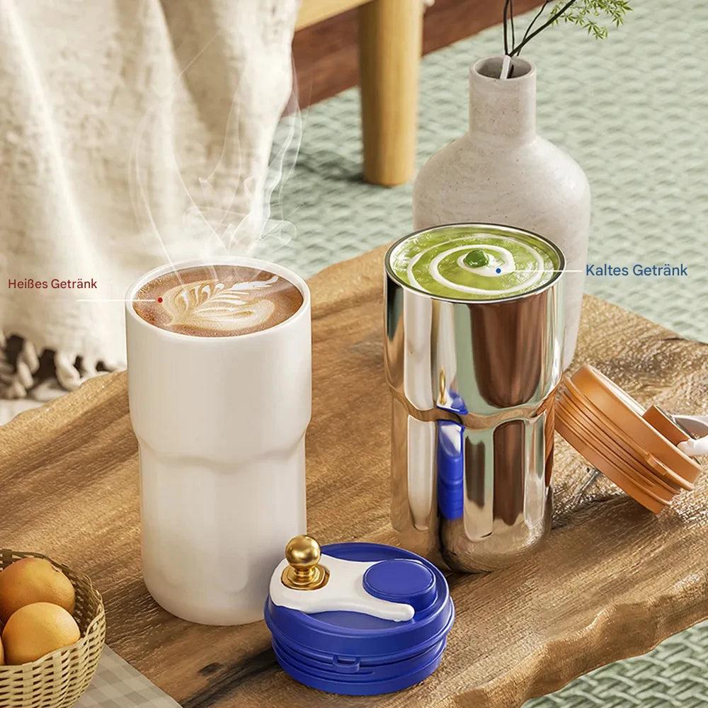 Robuster Edelstahl-Trinkbecher mit Temperaturanzeige, auslaufsicher & langlebig für unterwegs.