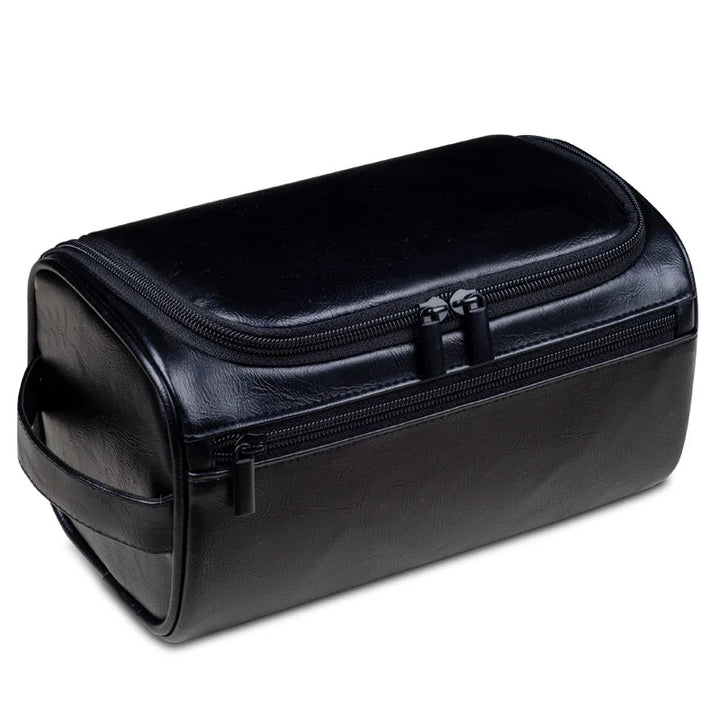 Brauner Leder Kulturbeutel, elegant und praktisch. Das ideale Unisex Reiseaccessoire für Kosmetik und Hygieneartikel.