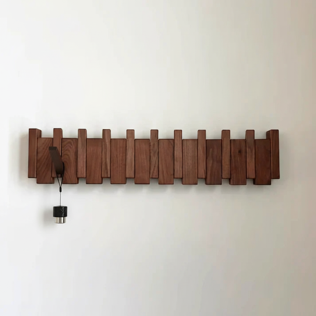 Eleganter Wandhaken aus Walnuss für Garderobe, platzsparend und modern im Flur.