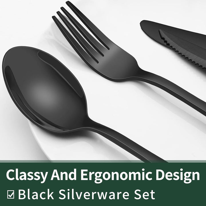 Stilvolles schwarzes Besteckset aus Edelstahl, 20-teilig für 4 Personen. Ideal für moderne Tischkultur.