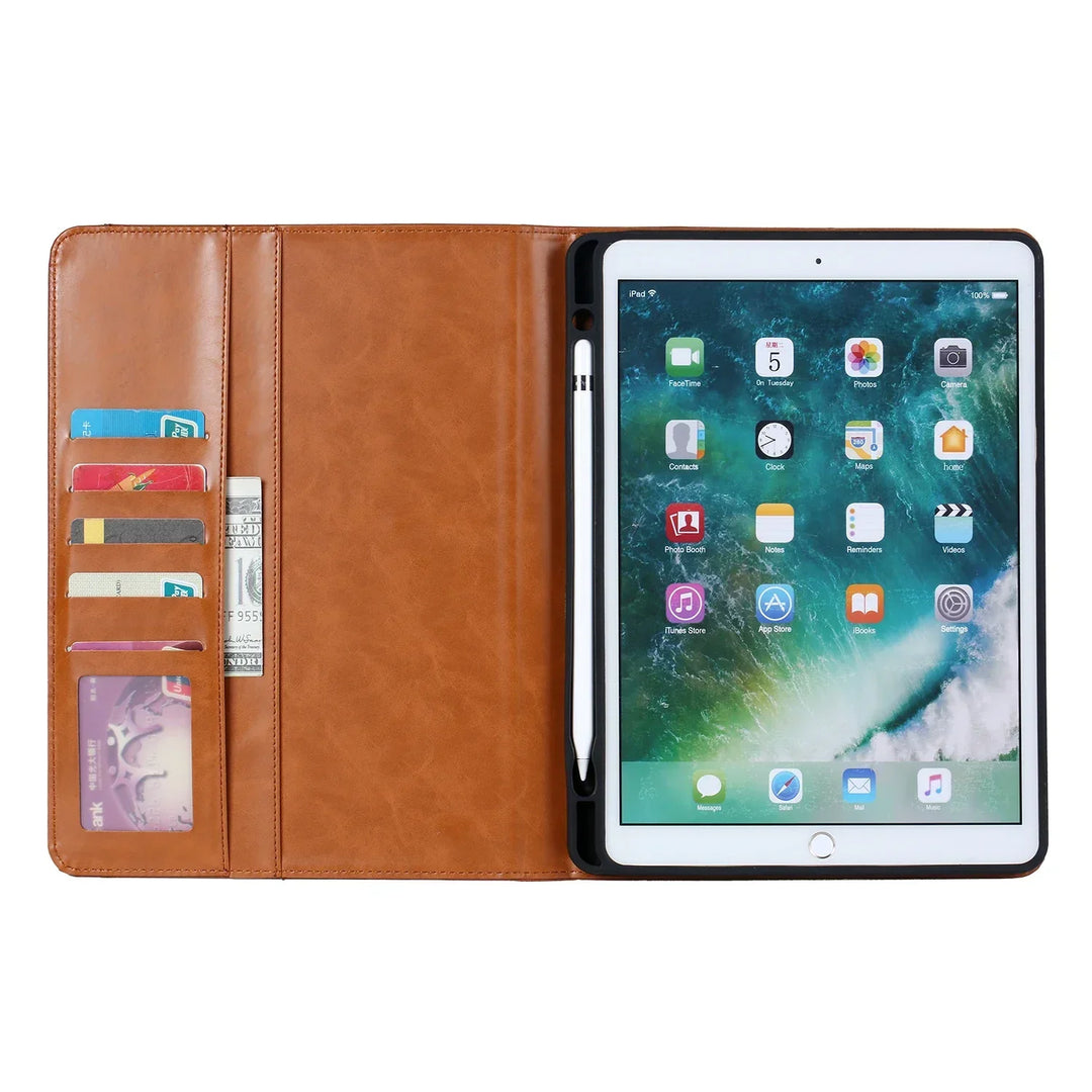 Robustes iPad Leder Flip Case mit stoßfestem Schutz, ideal für Business und Alltag.