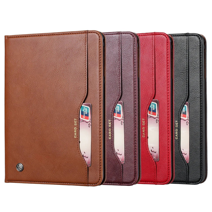 Praktisches Leder Flip Case für iPad, schützt Ihr Tablet stoßfest und bietet Standfunktion.