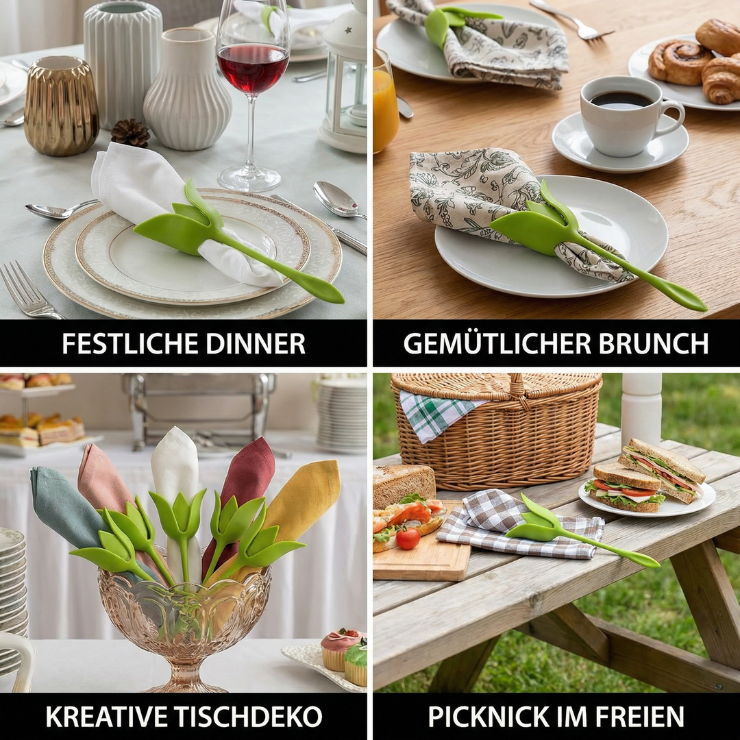 Blumen-Serviettenfalter Set (6er) als praktischer Tischhelfer. Einfache Handhabung für beeindruckende Serviettenkunst.