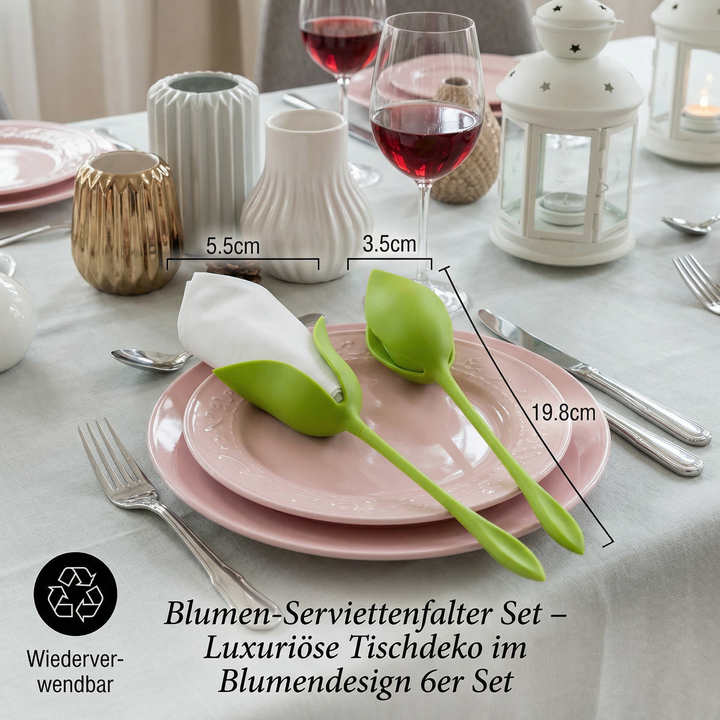 Stilvolles Home Decor: 6 Blumen-Serviettenfalter. Schönes Tischzubehör für festliche Anlässe & elegantes Esszimmer.
