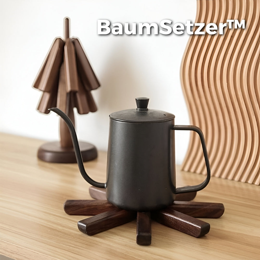 Elegantes Walnussbaum-Untersetzer-Set für stilvollen Hitzeschutz auf Esstischen und Küchenoberflächen.