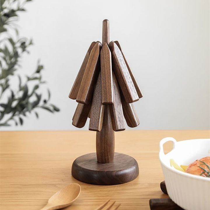 Walnussbaum-Untersetzer-Set, hitzebeständig und dekorativ, ideal für Küche und Esszimmer.