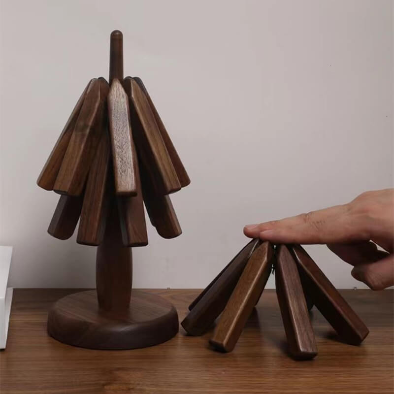 Modernes Untersetzer-Set aus dunklem Walnussholz, hitzebeständig und langlebig, für jeden Haushalt.