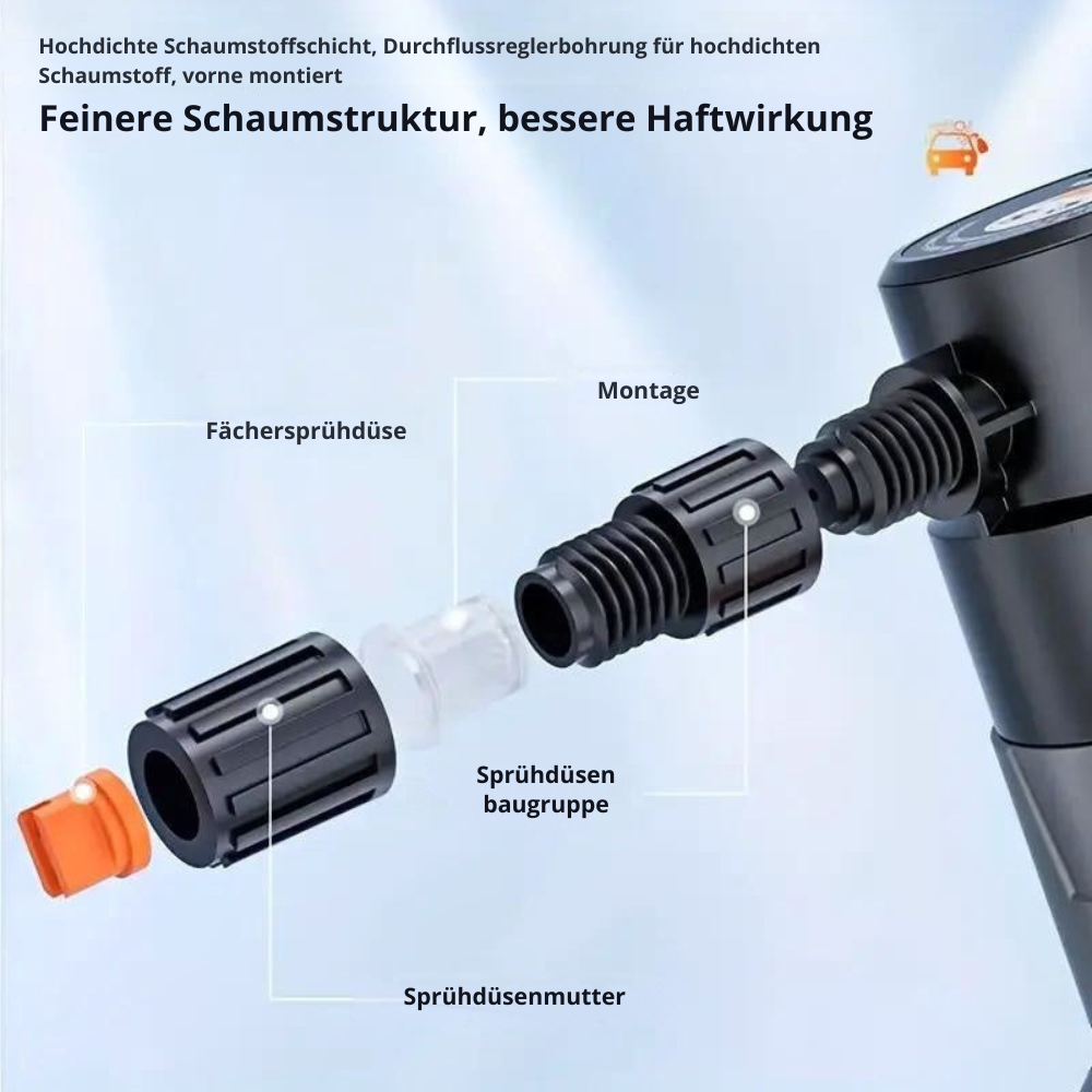 Kabelloser 2L elektrischer Schaumsprüher für effiziente Autopflege und Felgenreinigung zuhause.