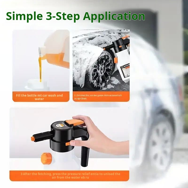 USB-aufladbare elektrische Schaumsprühflasche 2L für Autopflege und schaumige Fahrzeugreinigung.