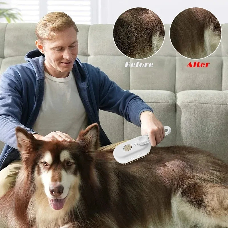 Vielseitige elektrische Tierbürste für Hunde und Katzen. Reinigt, pflegt das Fell und entfernt lose Haare.