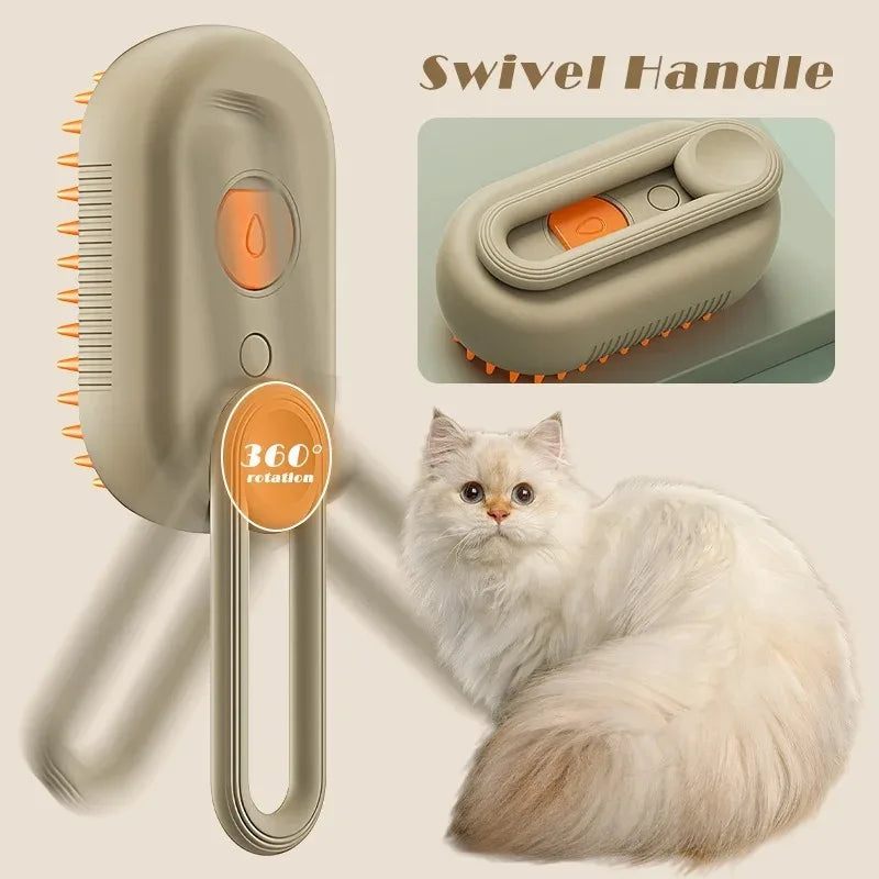 Ergonomische elektrische Dampfbürste zur Fellpflege von Hunden und Katzen, auch als Massagebürste nutzbar.