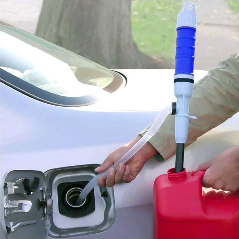 Tragbare elektrische Transferpumpe in Blau/Rot für Diesel, Benzin & Wasser. Ideal für Garage, Garten, Notfall.