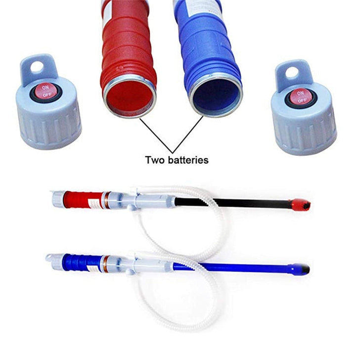 Kompakte elektrische Umfüllpumpe mit Schlauch, ideal für sauberes Umfüllen von Öl, Wasser und Kraftstoff.
