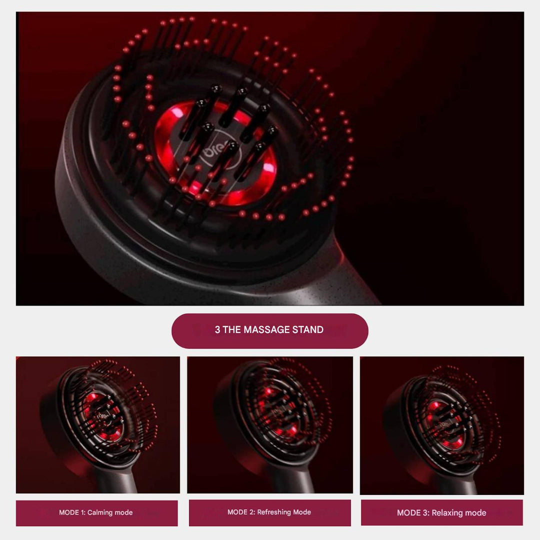Unisex elektrische Kopfhautmassagebürste mit LED-Therapie, wiederaufladbar und wasserdicht.