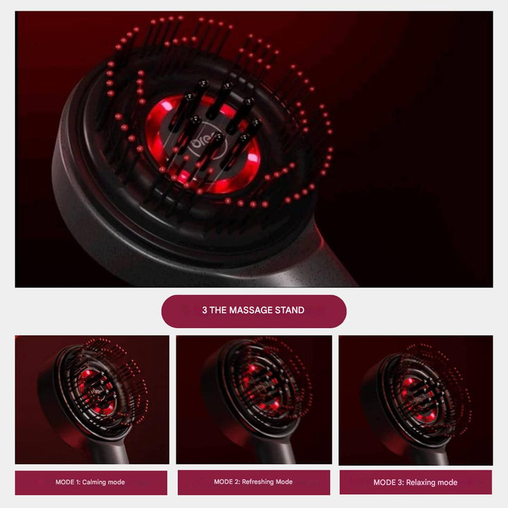 Unisex elektrische Kopfhautmassagebürste mit LED-Therapie, wiederaufladbar und wasserdicht.