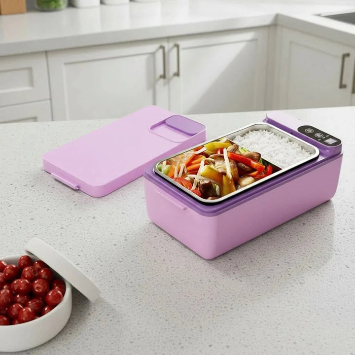 Elektrische Lunchbox mit Warmhaltefunktion für warme Mahlzeiten unterwegs, im Büro oder auf Reisen.