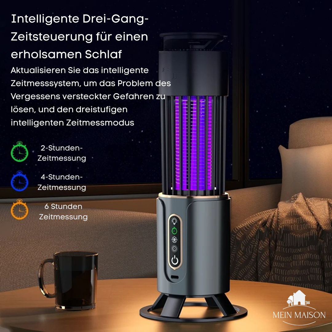 Leise, chemiefreie elektrische Mückenlampe. USB-aufladbar. Effektive Insektenfalle für sicheren Mückenschutz.