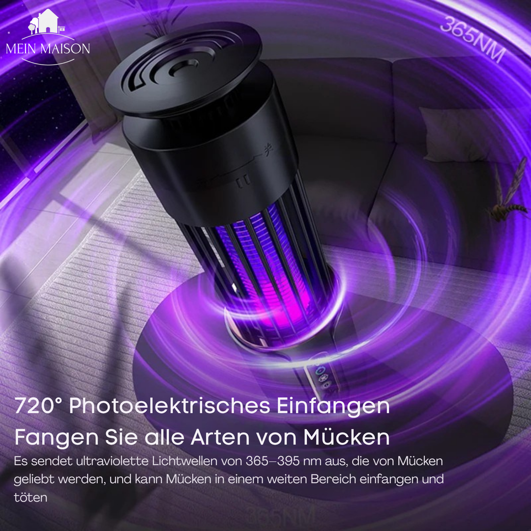 Moderne elektrische Mücken- & Fliegenfalle, USB-aufladbar. Leiser, chemiefreier Mückenschutz für den Sommer.