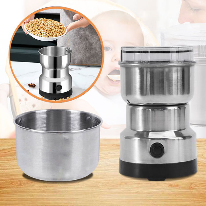 Kompakte elektrische Gewürzmühle & Kaffeemühle aus Edelstahl, ideal für kleine Küchen & effizientes Mahlen.