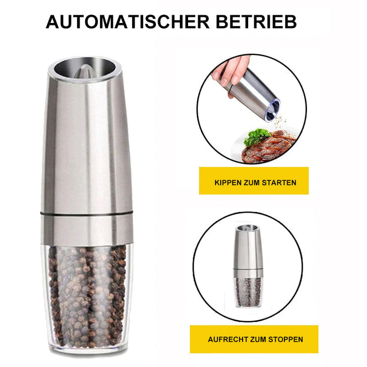 Ergonomische elektrische Pfeffermühle mit Schwerkraftfunktion für einfaches Würzen.