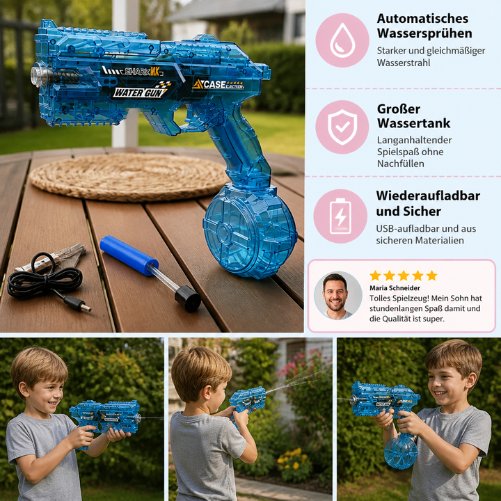 Leistungsstarke elektrische Wasserpistole mit Rundtank für Kinder; ideales Outdoor Spielzeug für spannende Wasserschlachten.