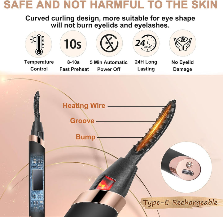 Dame stylt Wimpern mit tragbarer, wiederaufladbarer elektrischer Wimpernzange für langanhaltenden Schwung.