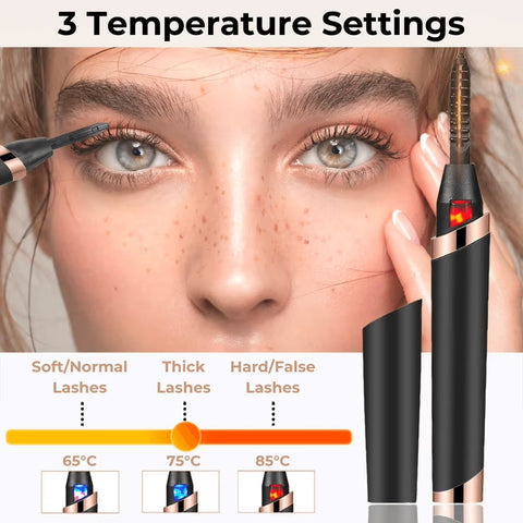 Nahaufnahme der eleganten elektrischen Wimpernzange für Damen. Innovatives Design für einfaches Wimpernstyling.