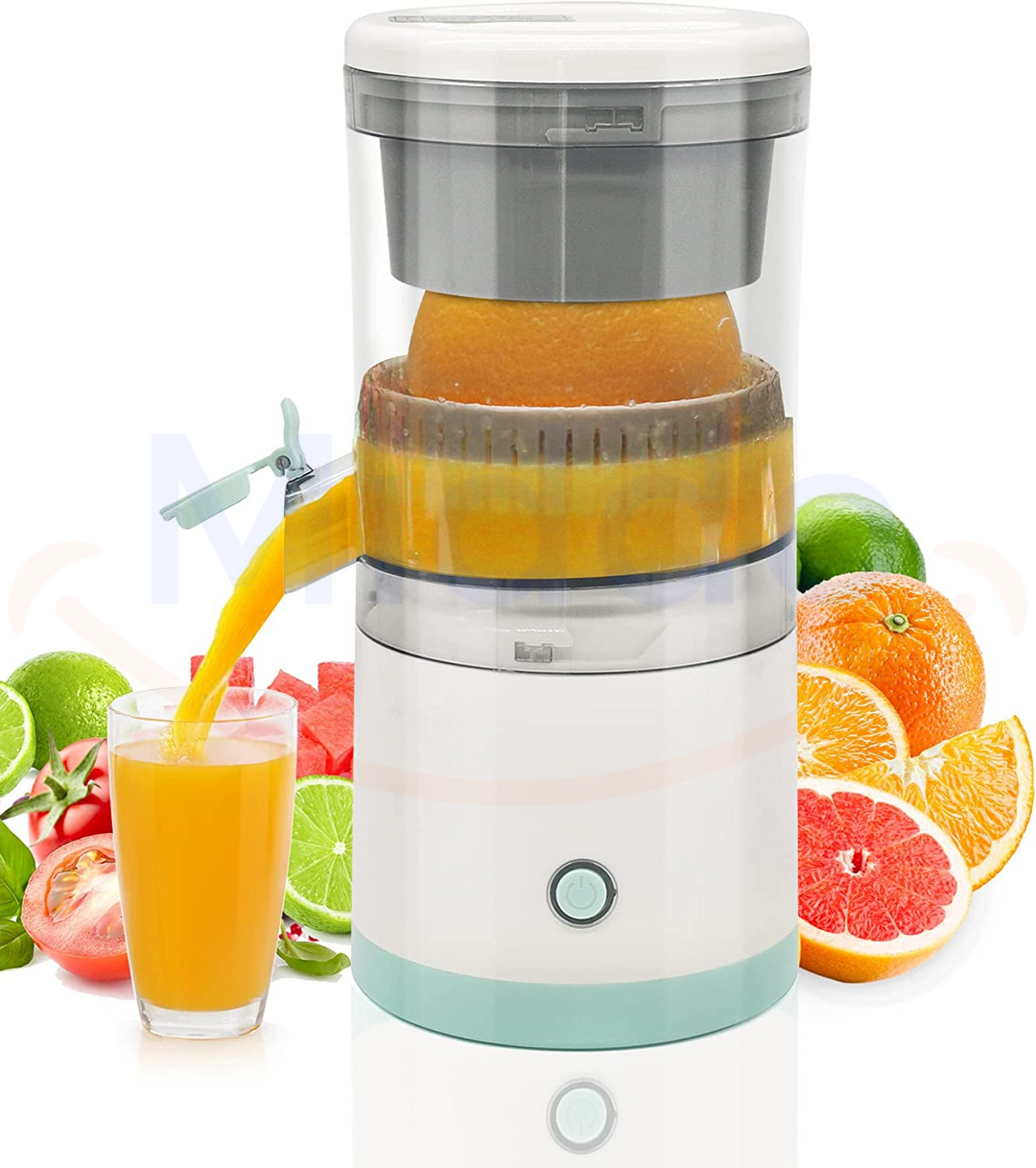 Elektrische Zitruspresse aus Edelstahl, kabellos für frischen Saft in der modernen Küche.