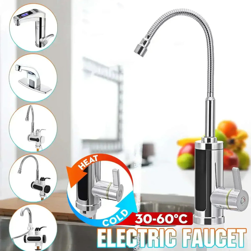 Moderner elektrischer Küchenwasserhahn mit 3000W Durchlauferhitzer für sofort warmes Wasser in der Küche.