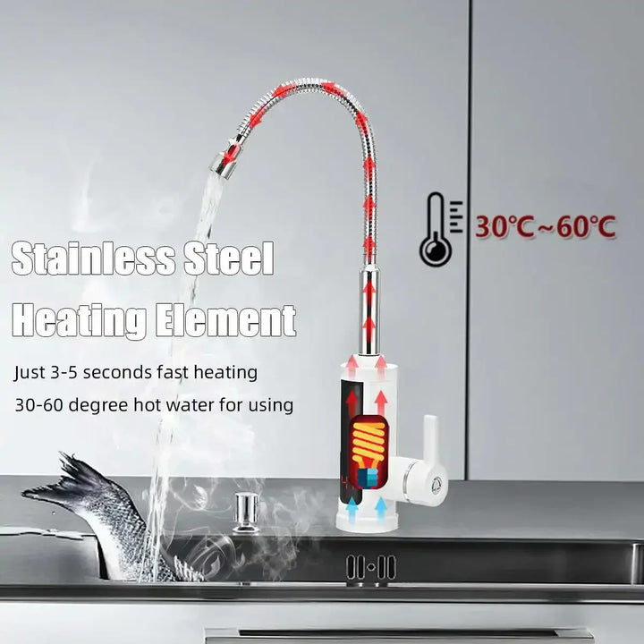 Eleganter elektrischer Wasserhahn für die Küche, bietet sofortiges 3000W Warmwasser für modernen Haushalt.