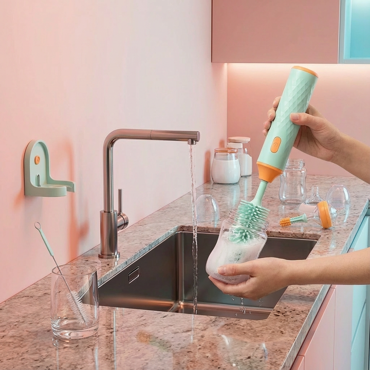 Grüner elektrischer Babyflaschen-Reiniger für effektive Hygiene der Babyausstattung, ideal für Eltern.