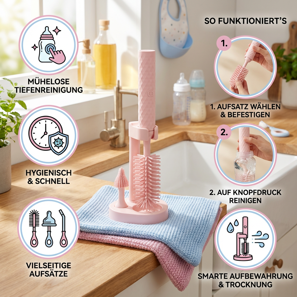 Elektrischer Babyflaschen-Reiniger zur schnellen & gründlichen Reinigung, unverzichtbar für Baby-Hygiene.