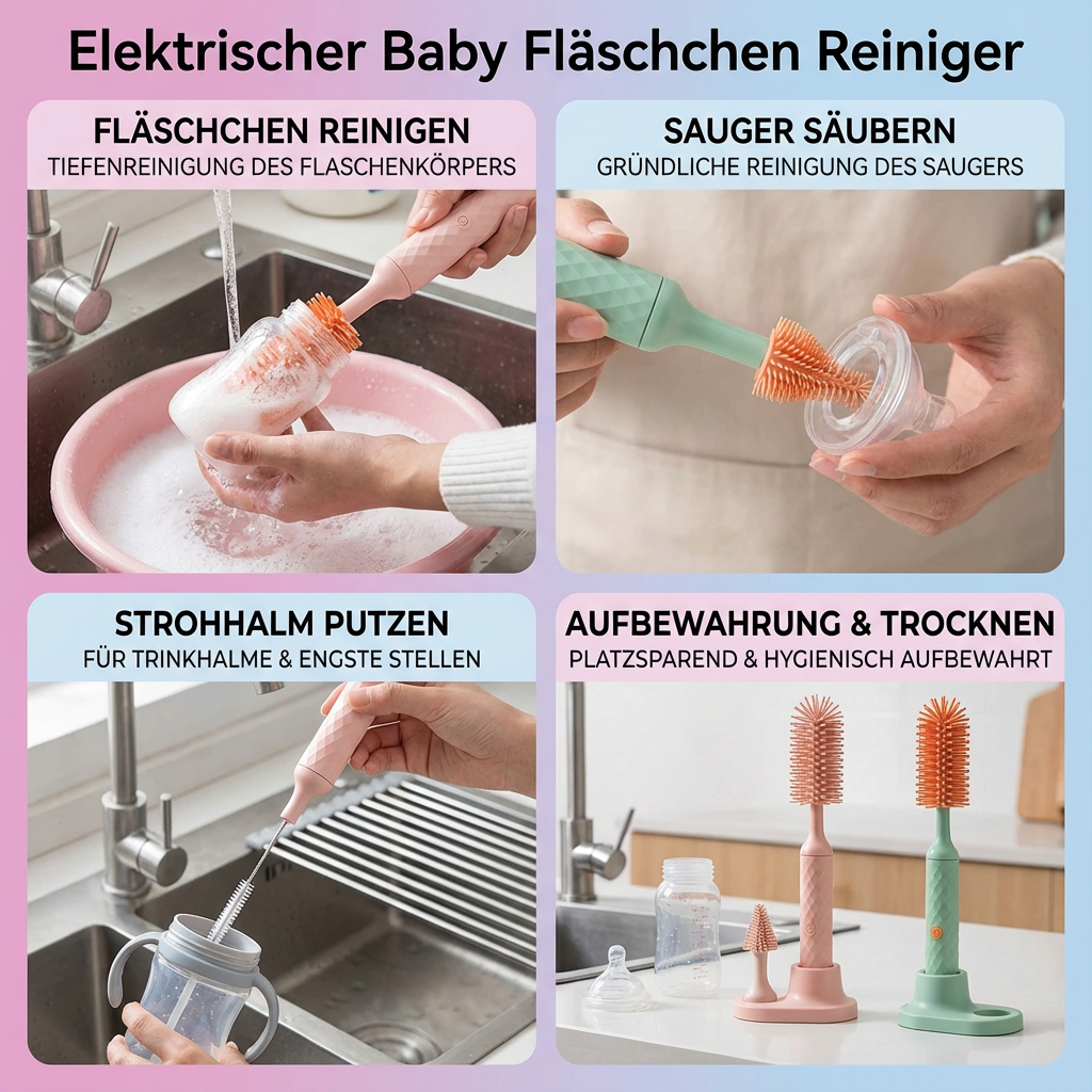 Moderner elektrischer Babyflaschen-Reiniger, ideal für Eltern zur hygienischen Säuberung von Babyflaschen.