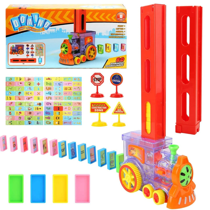 Multifunktionaler elektrischer Domino Zug mit Sound & Licht, das perfekte pädagogische Kinderspielzeug.