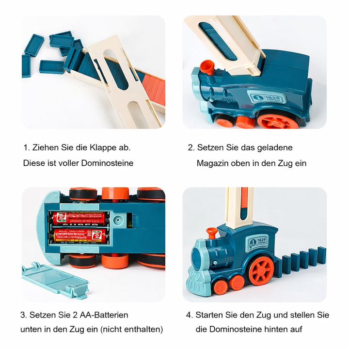 Ideales Geschenk für Kinder: Elektrischer Domino Zug mit automatischem Aufstellmechanismus & Dominoeffekt.