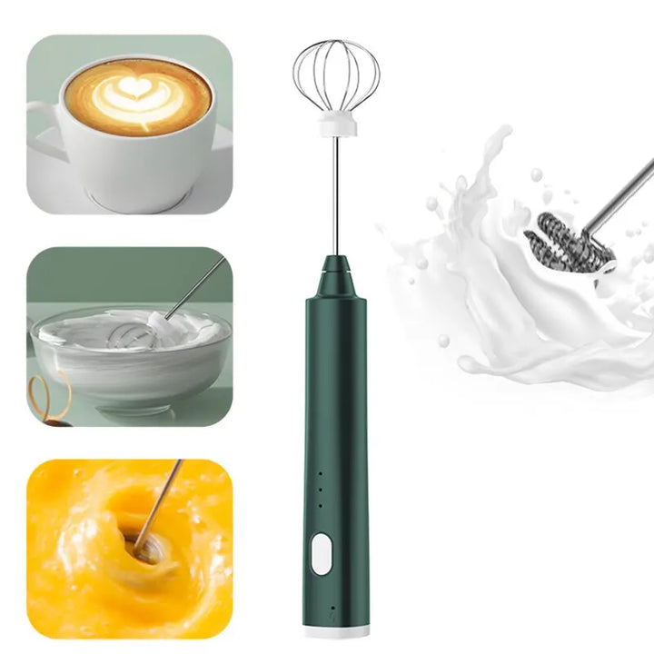 Elektrischer FROTHORIA Milchaufschäumer & Mixer aus Edelstahl, wiederaufladbar, 3 Stufen für Kaffee & Backzubehör.