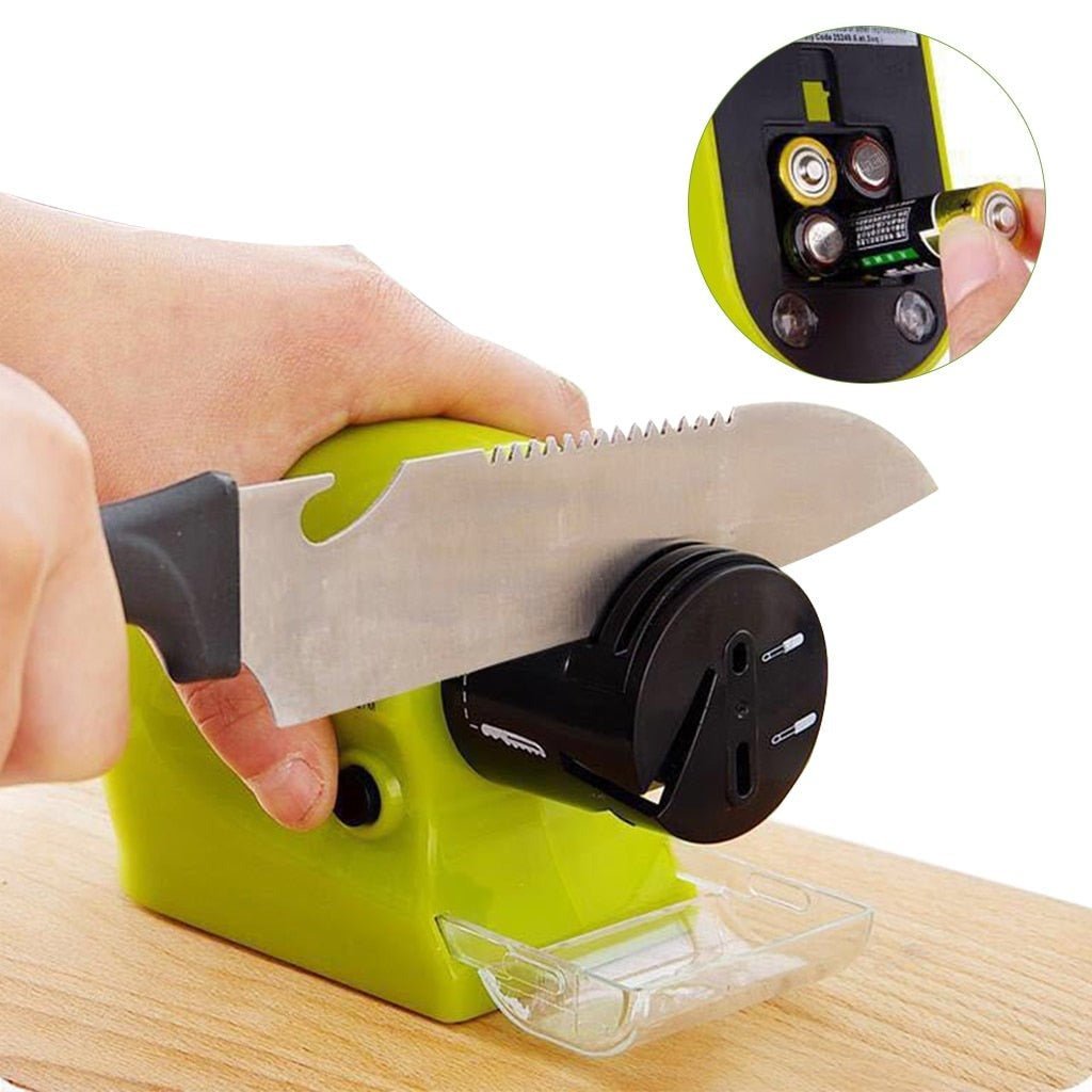 Moderner elektrischer Messerschärfer zum einfachen Schärfen von Küchenmessern. Perfekt für scharfe Klingen.