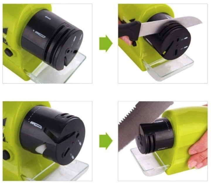 Vielseitiger elektrischer Messerschärfer für Haushalt, Küche und Werkstatt. Schärft Klingen schnell und sicher.