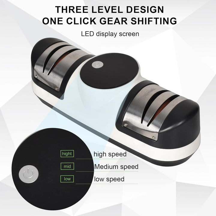 EdgeMaster elektrischer Messerschärfer: 3 Geschwindigkeiten, LED-Display, wiederaufladbar und kabellos für schärfste Messer.
