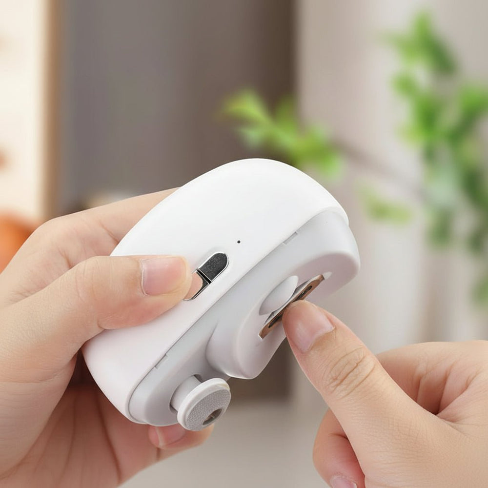 Automatischer Nagelknipser mit Polierfunktion für perfekte Maniküre zu Hause oder auf Reisen.