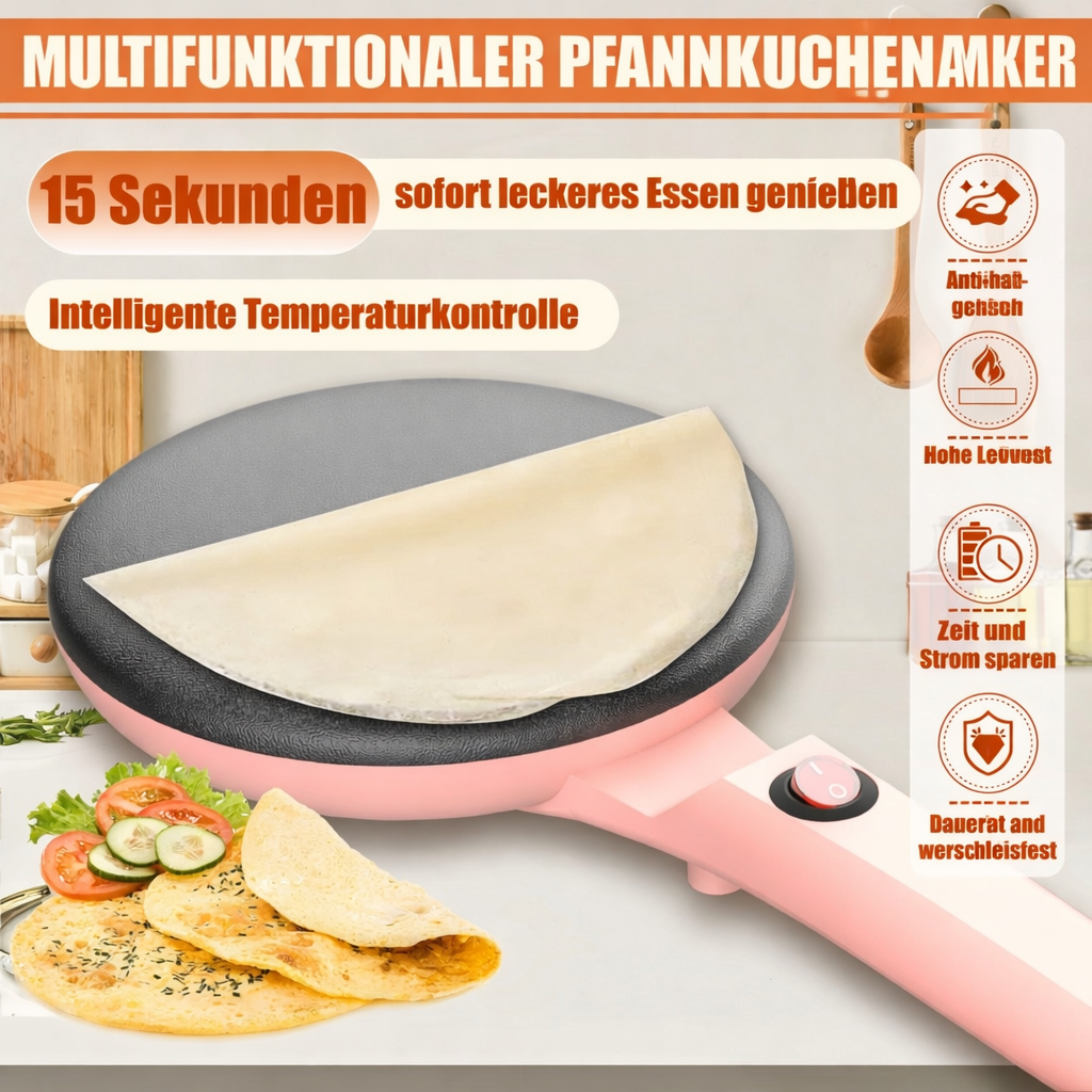 Elektrischer Pfannkuchenmacher mit Antihaft-Oberfläche für goldene Pancakes, Crepes, Dosa und Tortillas. Schnelle Zubereitung.