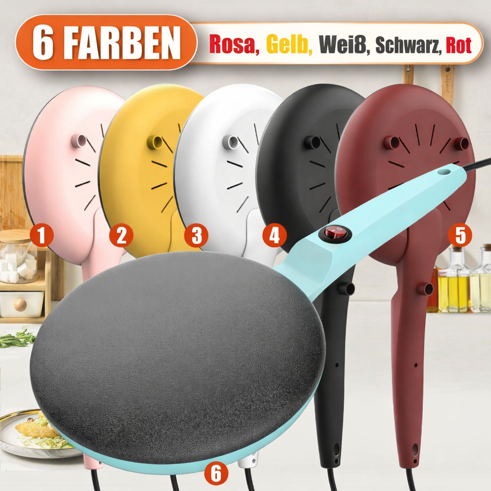 Hand gießt Teig auf den elektrischen Antihaft-Pfannkuchenmacher, der perfekt goldene Pancakes für das Frühstück backt.