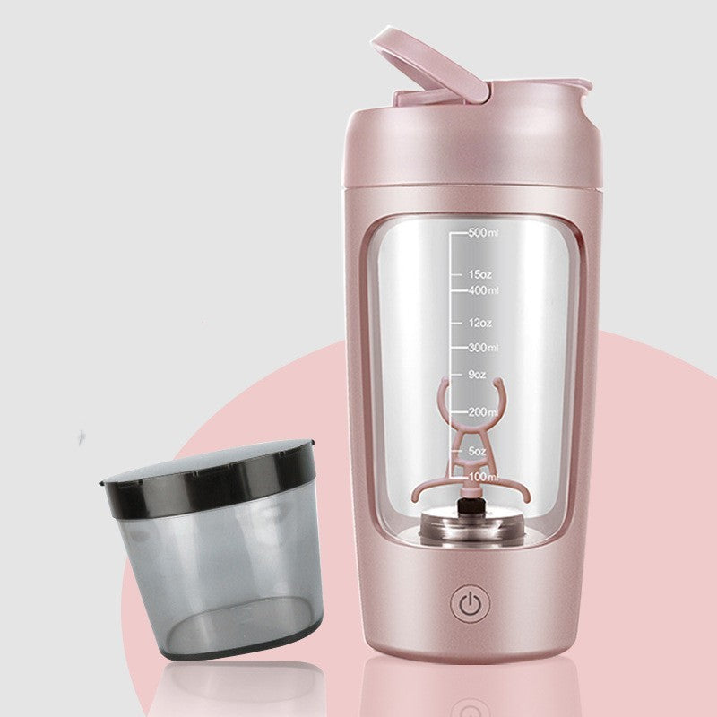 Stilvoller elektrischer Protein-Shaker in modernem Design. USB-aufladbar, praktisch für Sport & Fitness.