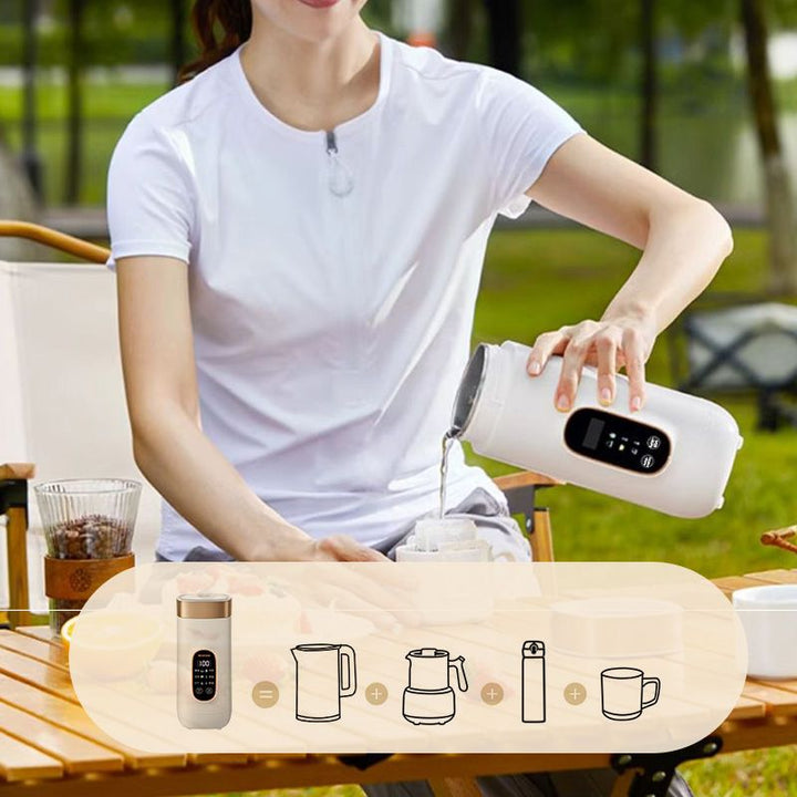 Robuster Edelstahl-Thermobecher mit Heizfunktion hält Kaffee & Tee lange warm, perfekt für Outdoor.