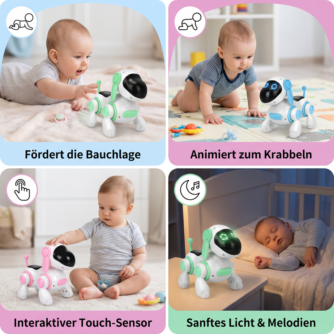 Elektrischer Spielzeug Roboterhund spielt, bellt & leuchtet. Interaktives Kinderspielzeug mit LED & Sound.