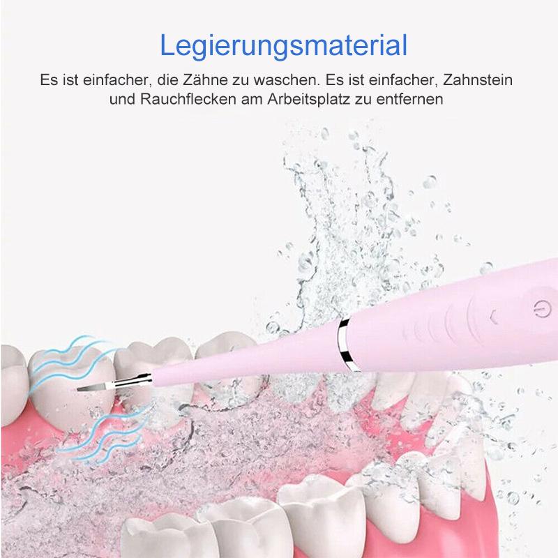 Tragbarer Ultraschall-Zahnsteinentferner in Gebrauch für saubere, gesunde Zähne & verbesserte Mundhygiene.