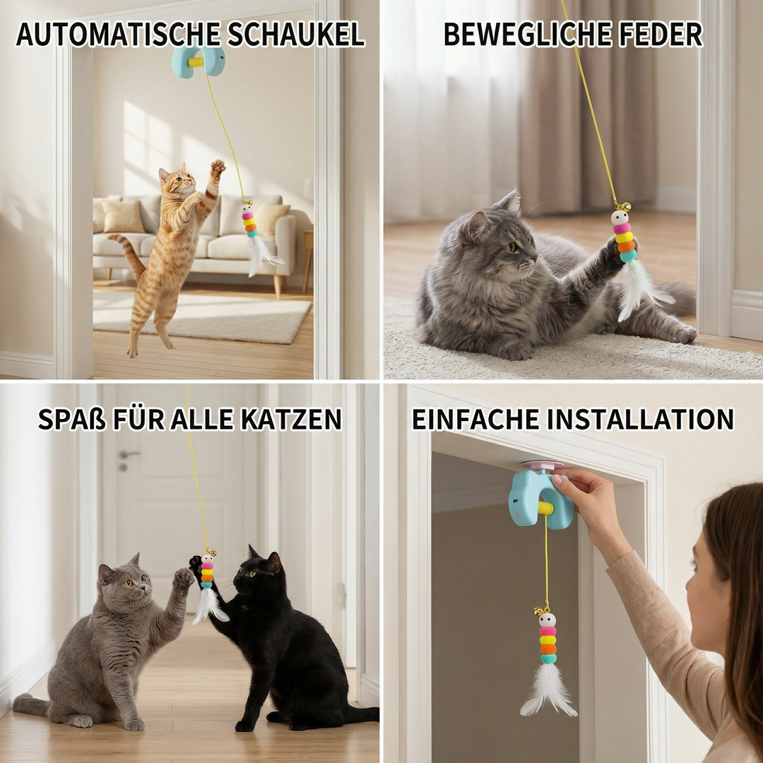 Interaktives Feder-Katzenspielzeug, elektrisch und an der Tür hängbar, für mehr Aktivität und Spielspaß bei Haustieren.